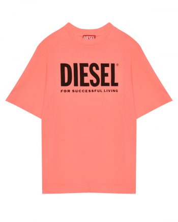 Футболка с черным лого, коралловая Diesel